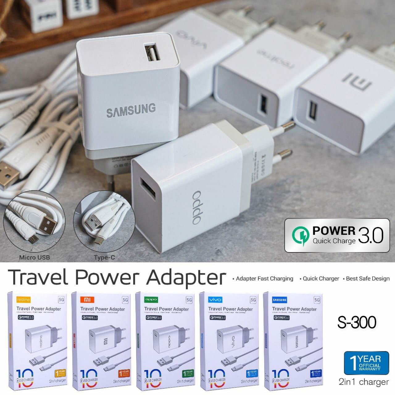 TRAVEL CHARGER BRAND ORIGINAL S300 (GM) TYPE C USB